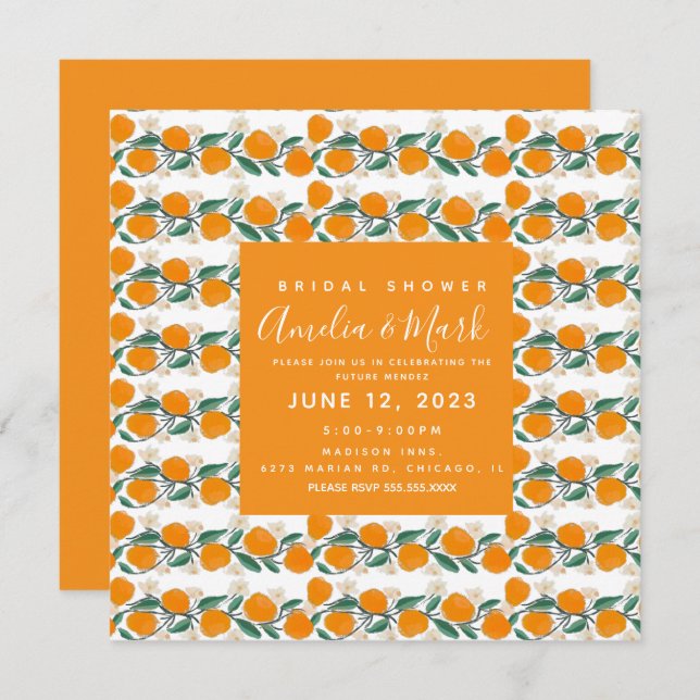 Convite Chá de panela de Abstrato de laranja desenhado à m (Frente/Verso)