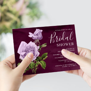 Convite Chá de panela de ameixa Rosa Floral Rústica com 