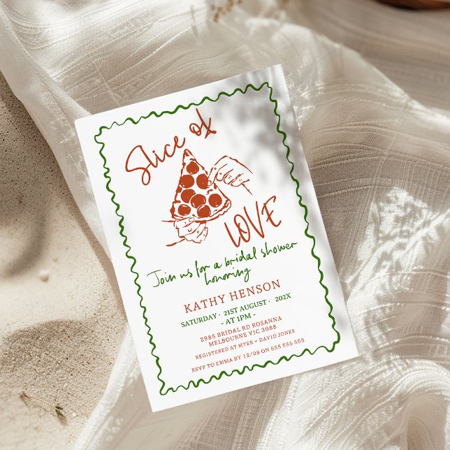 Convite Chá de panela De Amor Desenhado Pela Mão Whimsical (Slice Of Love Bridal Shower Invitation, Whimsical Love Bridal Shower Invitation, Pizza Slice Drawn)
