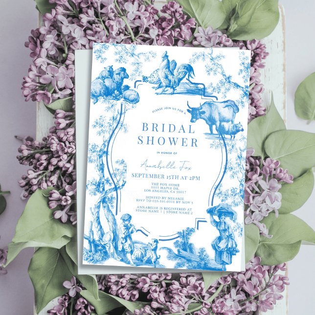 Convite Chá de panela de animais Fazenda francês azul (Criador carregado)