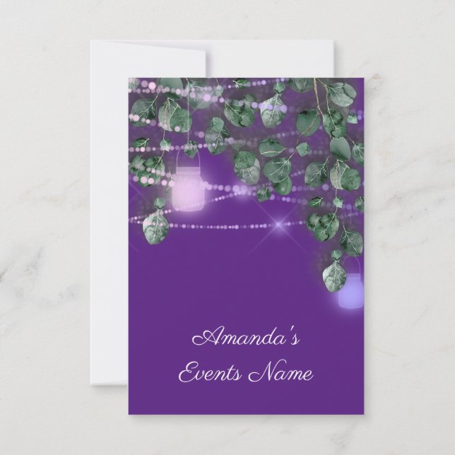 Convite Chá de panela de Aniversário Azul Púrpura (Verso)