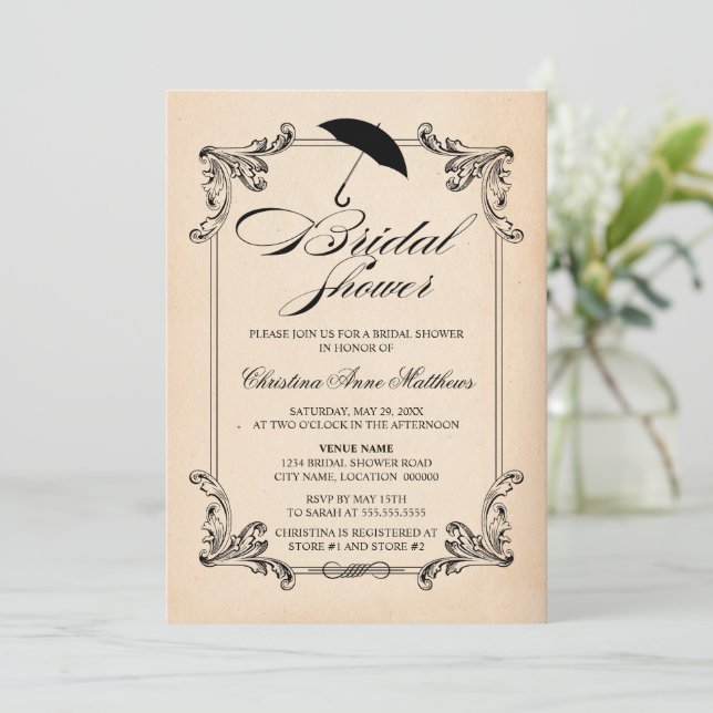 Convite Chá de panela de aparência e ornamento do papel Vi (Em pé/Frente)