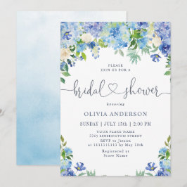 Convite Chá de panela de Aquarela Azul Hydrangea Greenery