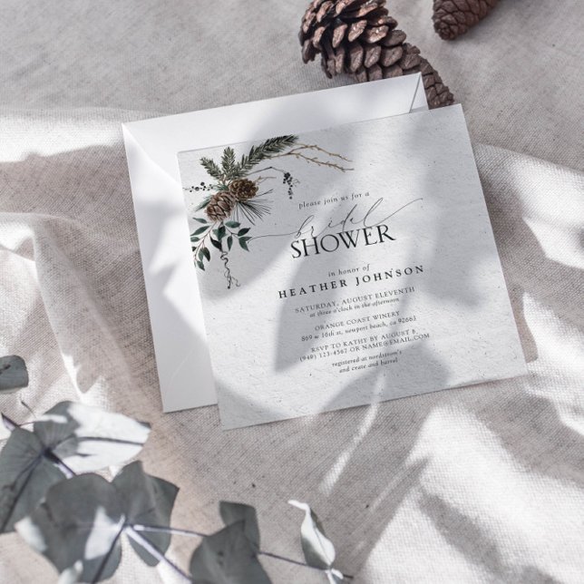 Convite Chá de panela de Aquarela Chic Boho de inverno Ele (Join us in a winter wonderland of botanical bliss to shower the bride-to-be.)