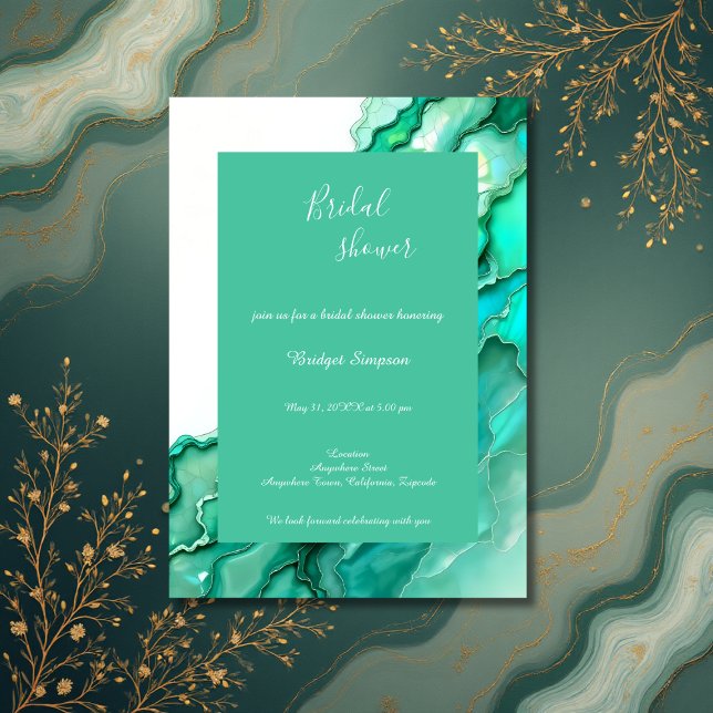 Convite chá de panela de Aquarela Chic Emerald Teal Marble (Criador carregado)