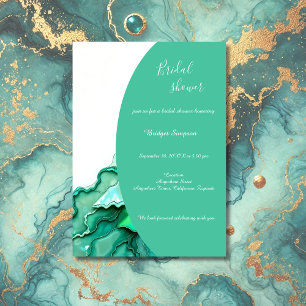 Convite chá de panela de Aquarela Chic Emerald Teal Marble