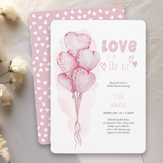 Convite Chá de panela de Aquarela com Balões de Coração (Love is in the Air Bridal Shower Invitation - order printed or as printable instant download)