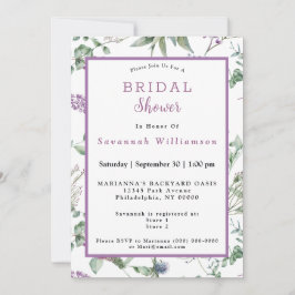 Convite Chá de panela de Aquarela de Flores Roxas Escocês