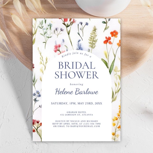 Convite Chá de panela de Aquarela de Flores Selvagens (Whimsical Wildflower Watercolor Bridal Shower Invitation)