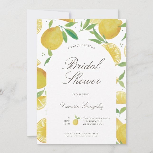 Convite Chá de panela de Aquarela de Lemon (Frente)