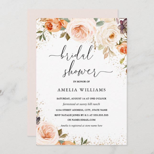 Convite Chá de panela de Aquarela de outono (Frente/Verso)