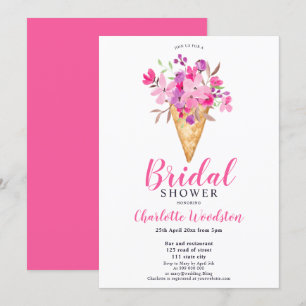 Convite Chá de panela de aquarela de sorvete Floral rosa