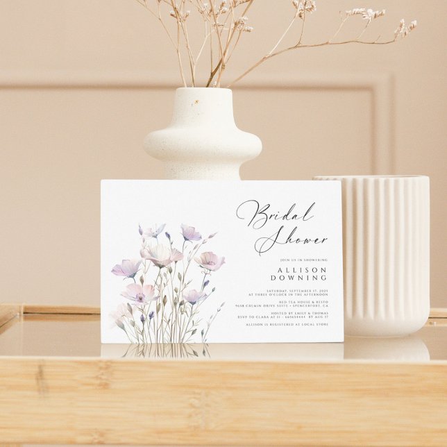 Convite Chá de panela de Aquarela (Elegante Script, Branco (Personalized Watercolor Bridal Shower (Elegant Script, White) Invitation)