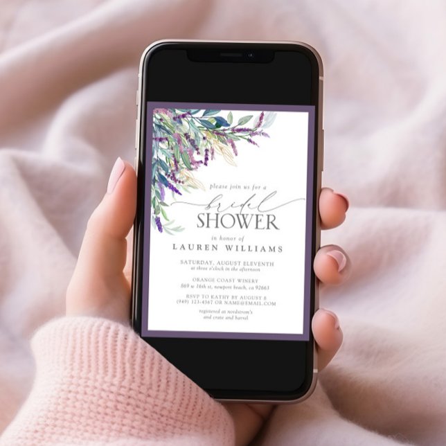 Convite Chá de panela de Aquarela Floral de Lavanda Elegan (Criador carregado)