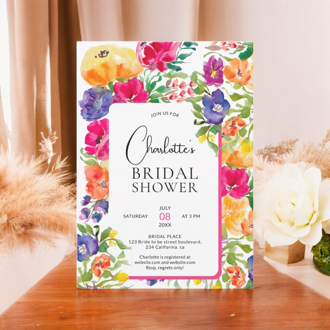 Convite Chá de panela de aquarela floral do Jardim Negro (Bold Garden floral watercolor bridal shower Invitation)