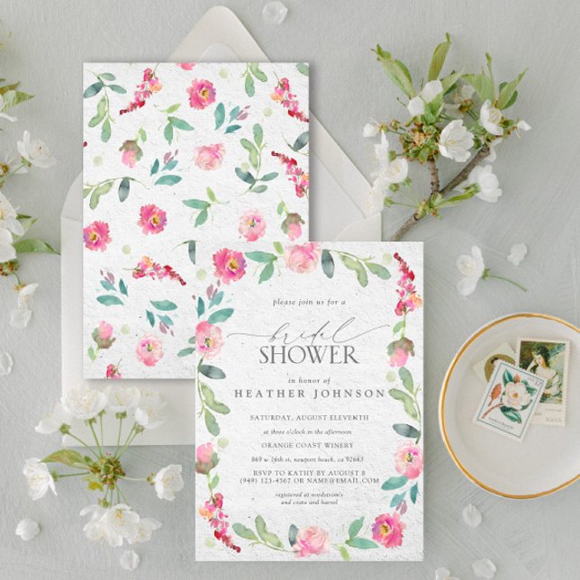 Convite Chá de panela de Aquarela Floral Quente-Rosa Elega (Bridal Shower Invitation!)