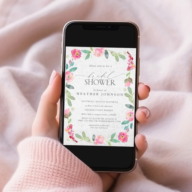 Convite Chá de panela de Aquarela Floral Quente-Rosa Elega (Criador carregado)