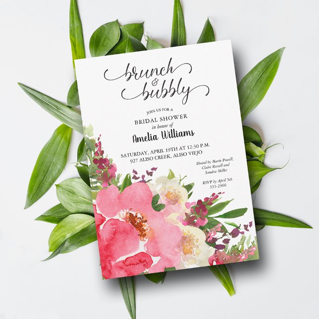 Convite Chá de panela de Aquarela Floral Rosa (Pink Floral Watercolor Bridal Shower Invitations - INSTANT DOWNLOAD and/or PRINTED)