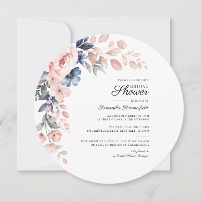 Convite Chá de panela de Aquarela Floral Rosa (Frente)