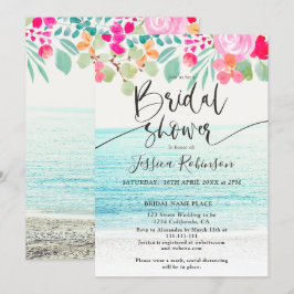 Convite Chá de panela de aquarela floral rosa com foto de 