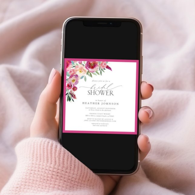 Convite Chá de panela de Aquarela Floral Rosa Elegante (Criador carregado)