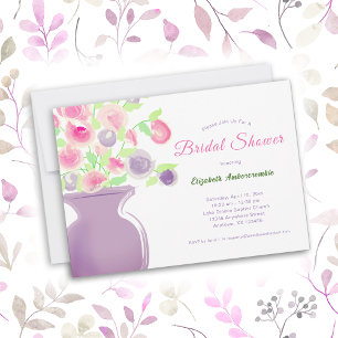 Convite Chá de panela de Aquarela Floral roxa e rosa