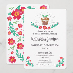 Convite Chá de panela de Aquarela Floral Vermelha de Plan