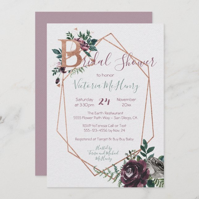 Convite Chá de panela de Aquarela Geométrica do Diamond (Frente/Verso)