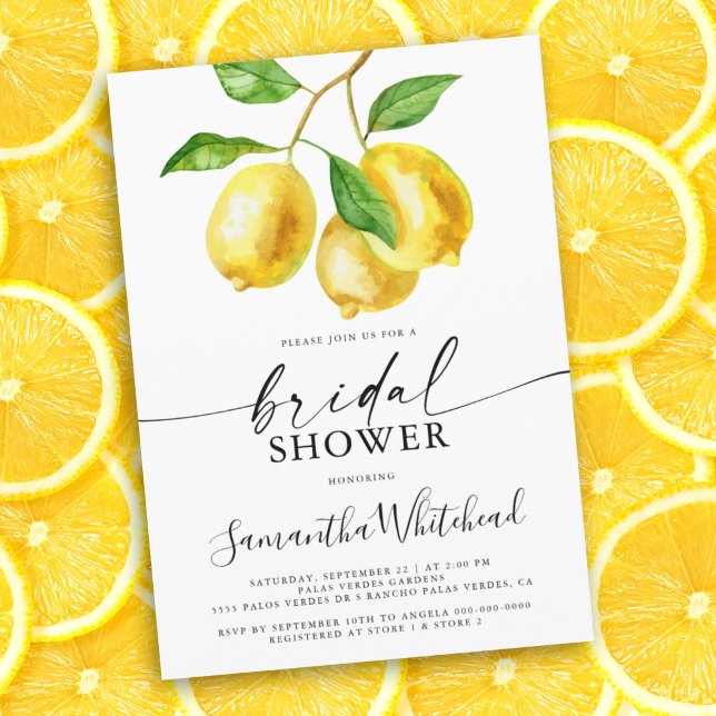 Convite Chá de panela de Aquarela Limão (Lemon citrus watercolor bridal shower invitation. This card is perfect for the summer bride to be.)