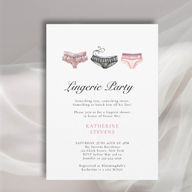 Convite Chá de panela de Aquarela Preta Cor-de-lingerie Ro (lingerie bridal shower invitation pink black underwear watercolor)