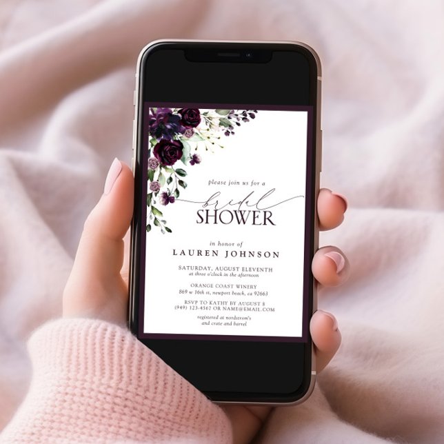 Convite Chá de panela de Aquarela Púrpura Elegante (Criador carregado)