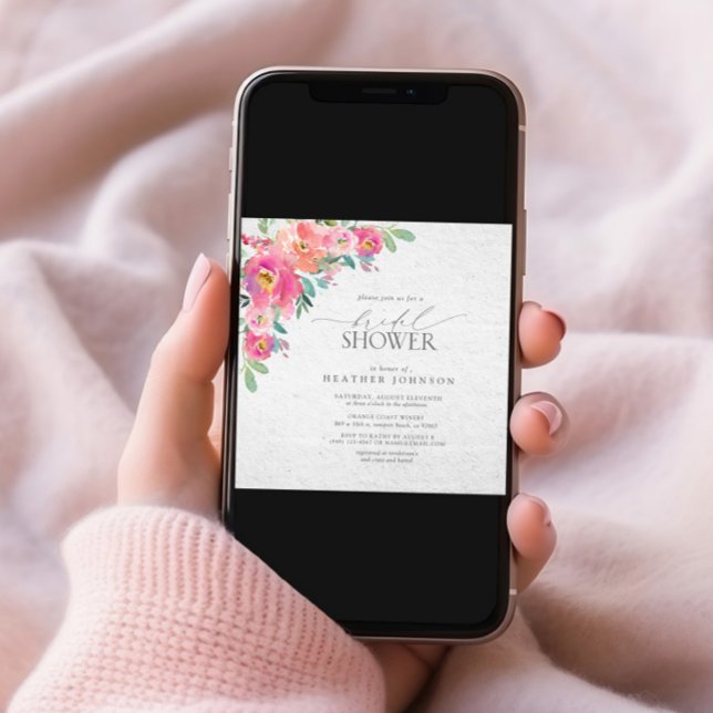 Convite Chá de panela de Aquarela Rosa Quente Floral Elega (Criador carregado)