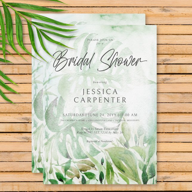 Convite Chá de panela de Aquarela Tropical Moderna (Modern Tropical Greenery Watercolor Bridal Shower Invitation)
