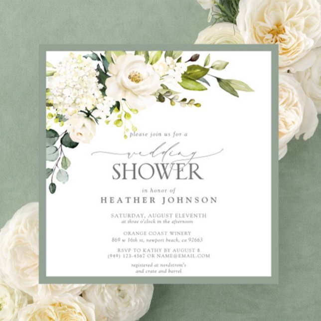 Convite Chá de panela de Aquarela Verde da Cinza Branca El (Criador carregado)