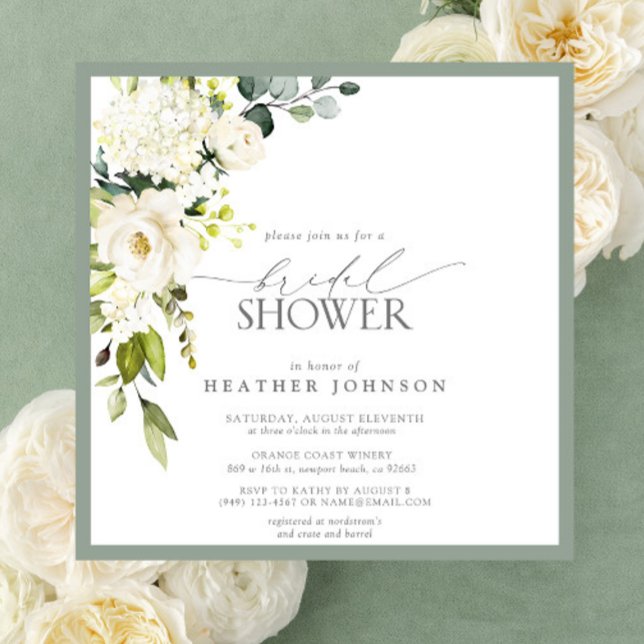 Convite Chá de panela de Aquarela Verde da Cinza Branca El (Easily personalize this beautiful bridal shower invitation for a very special event!)