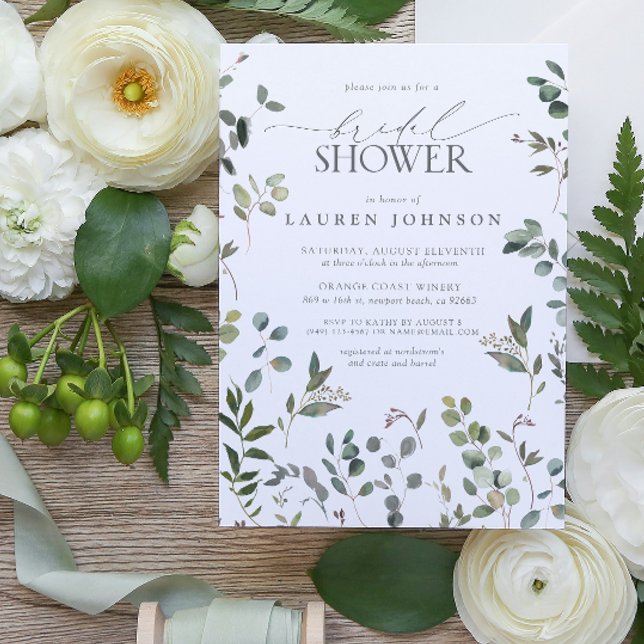 Convite Chá de panela de Aquarela Verde Eucalyptus (Sage Green Eucalyptus Watercolor Bridal Shower Invitation!)