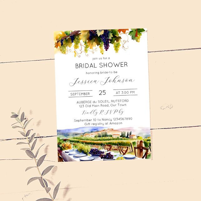 Convite Chá de panela de aquarelas de Napa Valley (Vineyard themed bridal shower editable template invitation instant digital download watercolor vines)