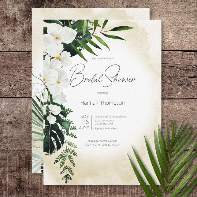 Convite Chá de panela de Aquarelas Tropicais Boho (Boho Tropical Sand Watercolor Bridal Shower Invitation)