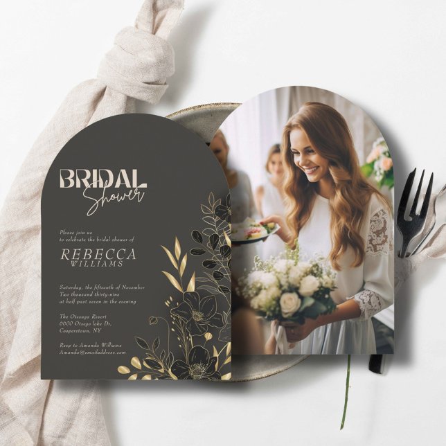 Convite Chá de panela de Arca Fotográfica Floral 1 Dourado (Criador carregado)