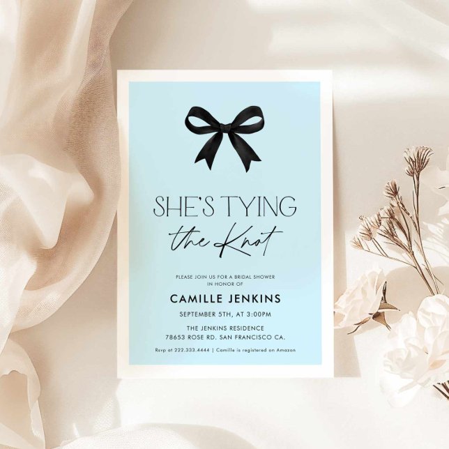 Convite Chá de panela de Arco Casando (Blue She's tying the knot bridal shower invite)