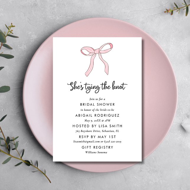 Convite Chá de panela de Arco de coquete rosa simples (Simple Pink Coquette Bow Bridal Shower Invitation)