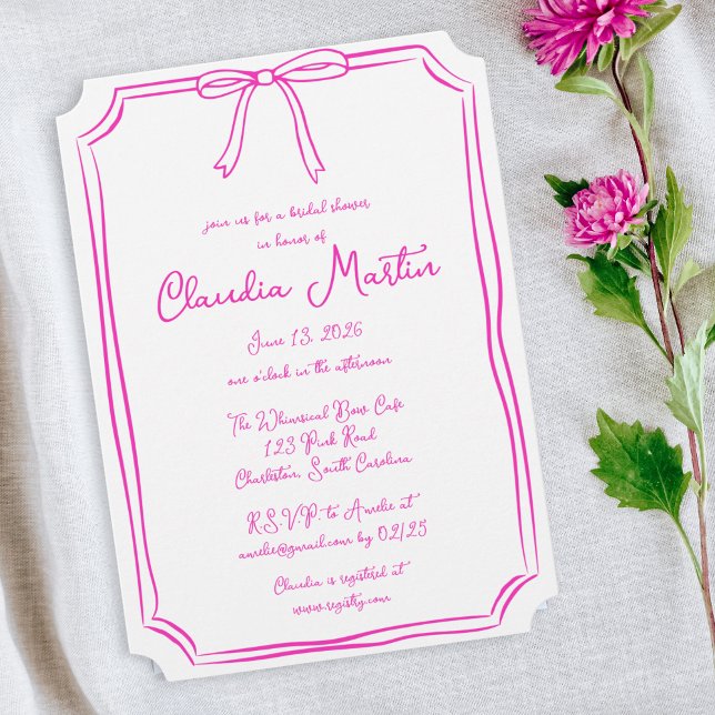 Convite Chá de panela de Arco desenhado à mão rosa quente (Beautiful Bridal Shower Invitation)