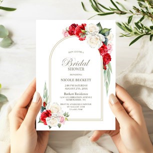 Convite Chá de panela de Arco Floral Branco Vermelho