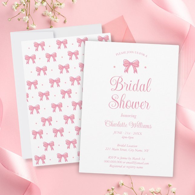Convite Chá de panela de Arco rosa estético coquete (Coquette Aesthetic Pink Bow Bridal Shower Invitation
)