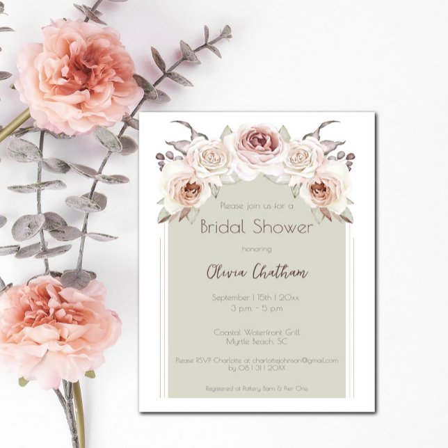 Convite Chá de panela de Arco Rosas Boêmia (Bohemian Rose Arch Bridal Shower Invitation)