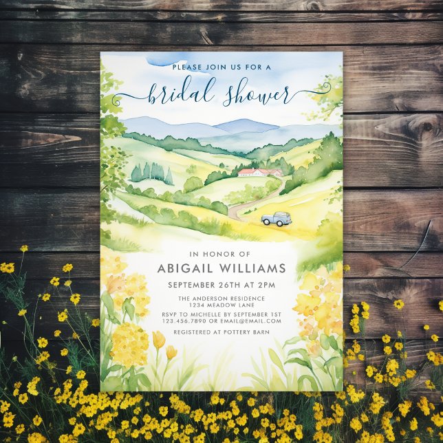 Convite Chá de panela de Área Floral Amarelo-Aquarela (Criador carregado)