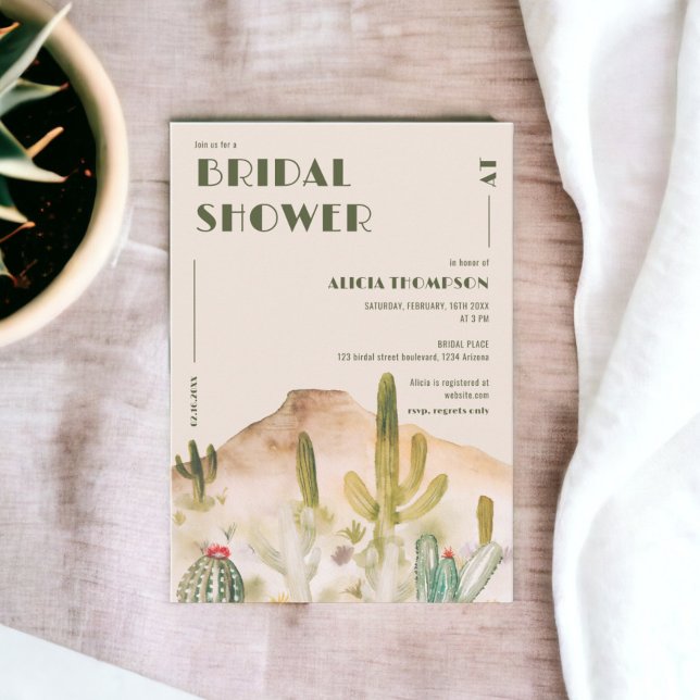 Convite Chá de panela de Arizona de Boho Desert Cactus (Boho Desert Cactus Arizona bridal shower Invitation on beige)