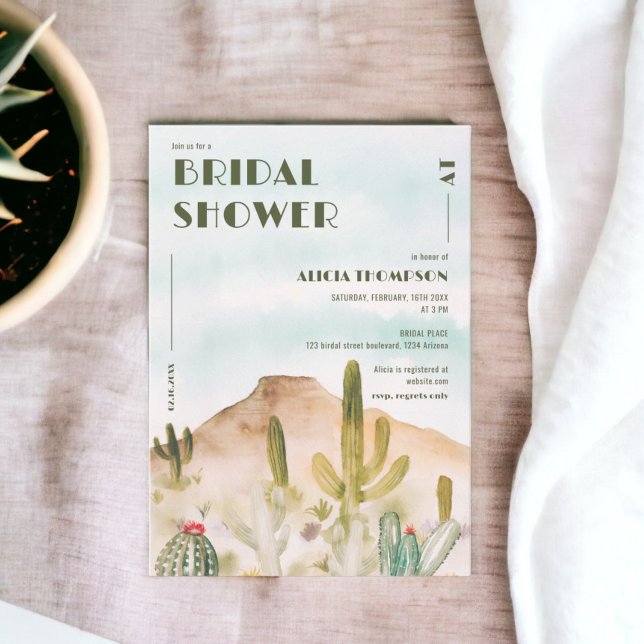 Convite Chá de panela de Arizona de Boho Desert Cactus (Boho Desert Cactus Arizona bridal shower Invitation)