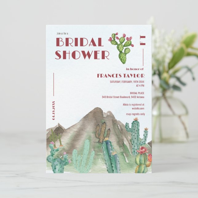 Convite Chá de panela de Arizona de Boho Desert Cactus (Em pé/Frente)