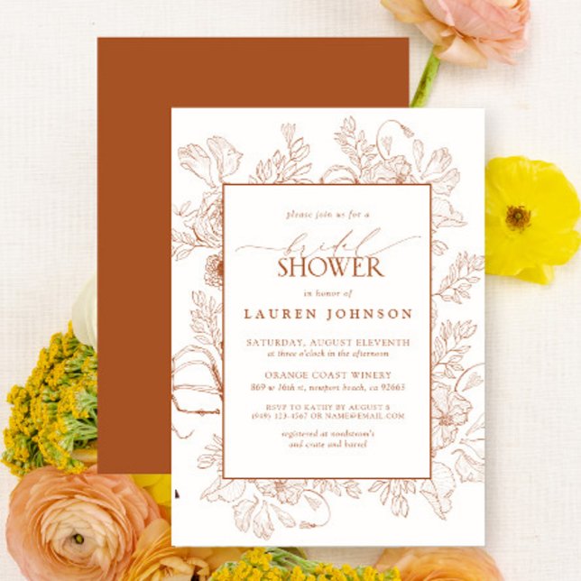 Convite Chá de panela de Arte Floral de Terracotta (Bridal Shower Invitation)